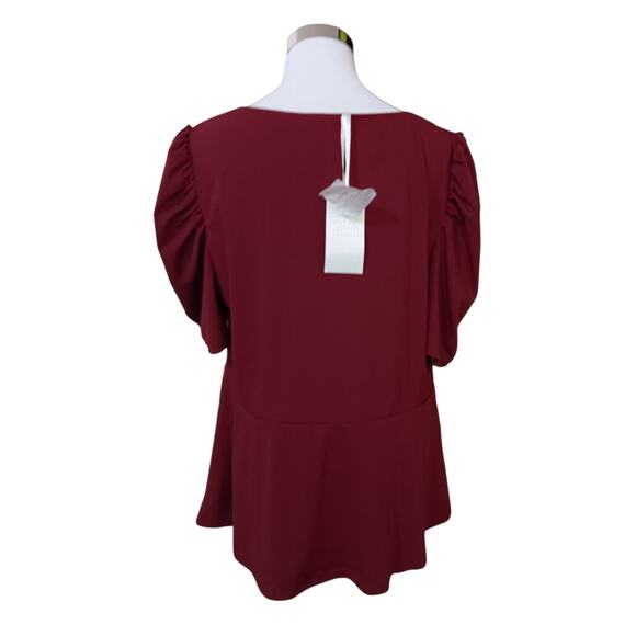 NEW GRACE KARIN Blouse Top 2X-SNUG FIT-See pic Faux Wrap Burgundy Peplum Career - Picture 2 of 8